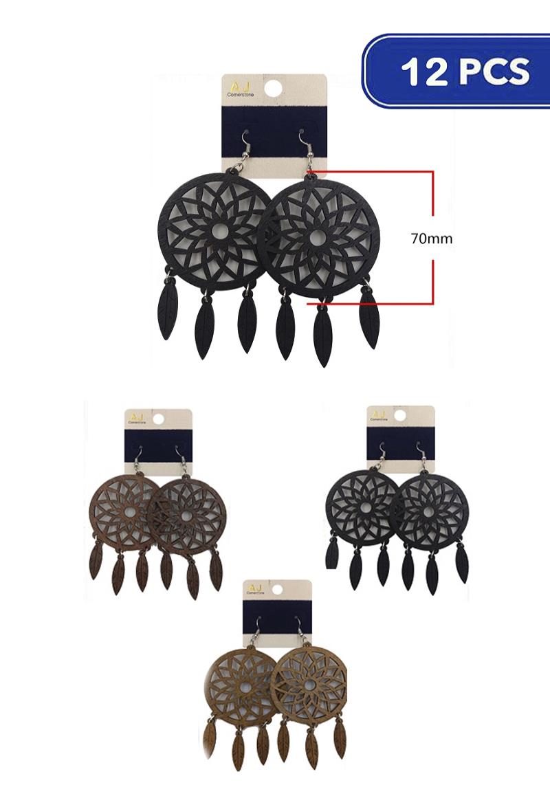 FASHION WOOD DREAM CATCHER EARRING (12 UNITS)