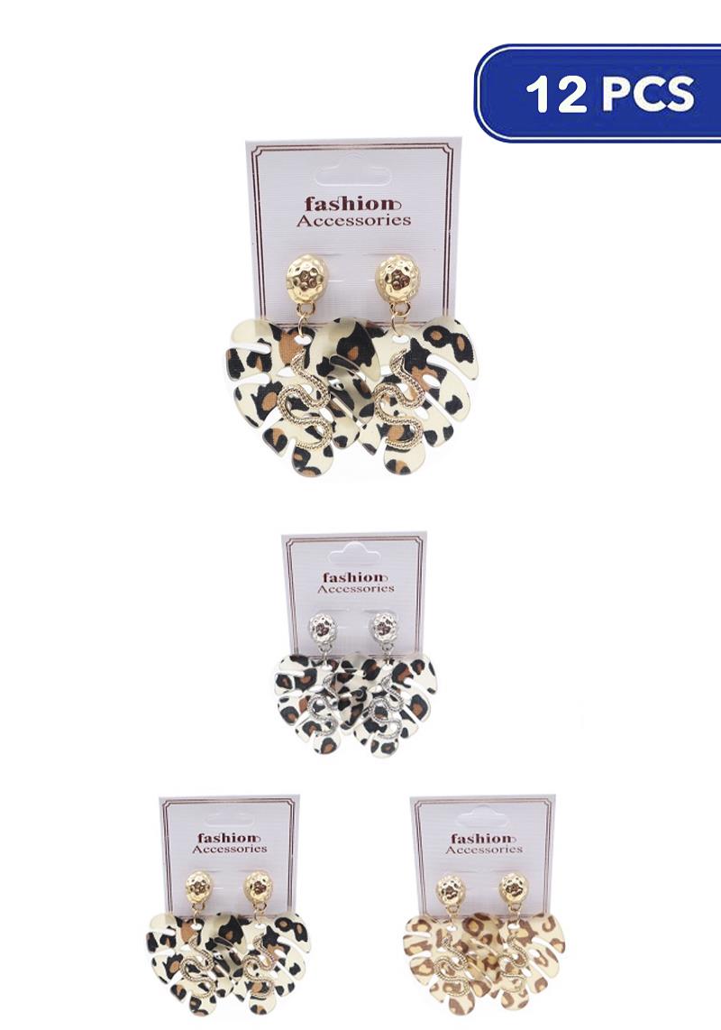 FASHION LEOPARD LEAF SNAKE EARRING (12 UNITS)