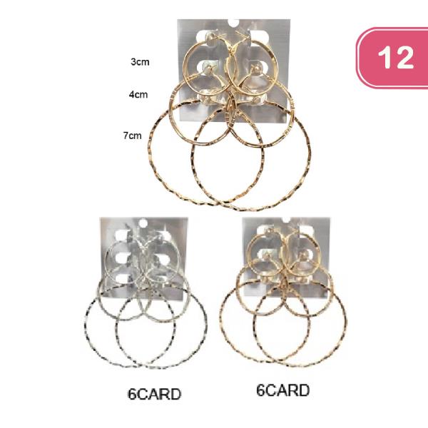 METAL 3 PAIR HOOP DESIGN EARRING (12 UNITS)