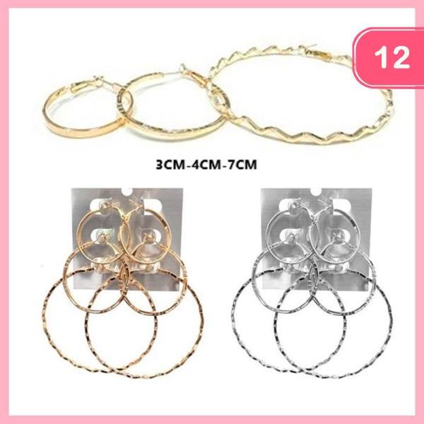 METAL 3 PAIR HOOP DESIGN EARRING (12 UNITS)