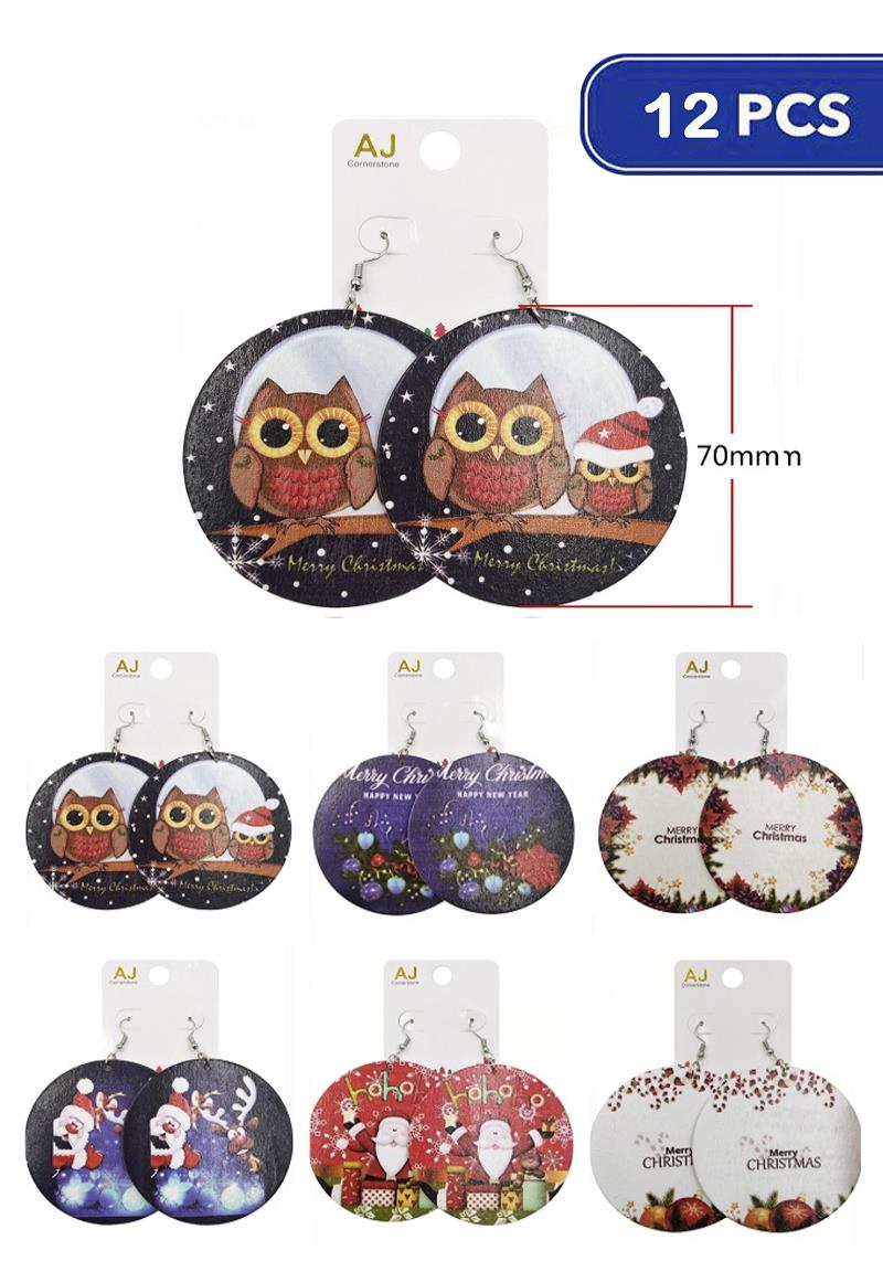 CHRISTMAS PRINT WOOD EARRING (12 UNITS)