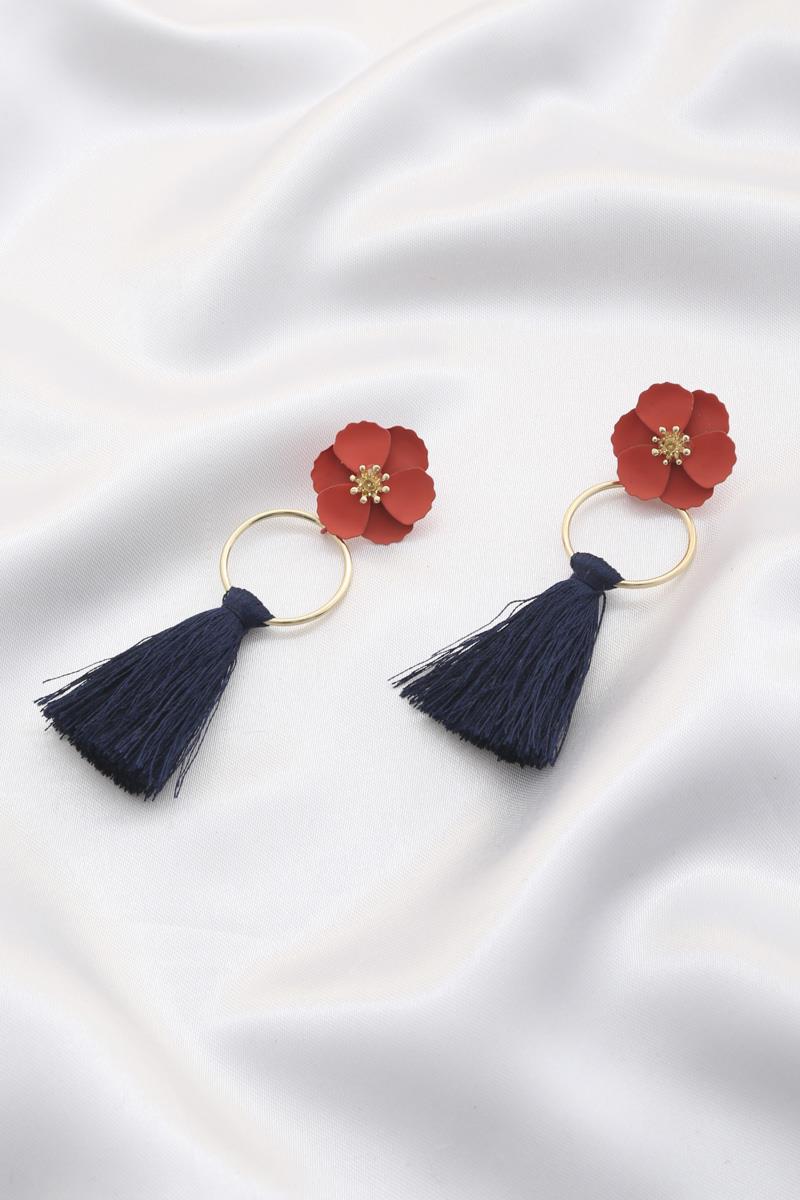 FASHION 3D FLOWER AND TASSEL DRO PEARRING
