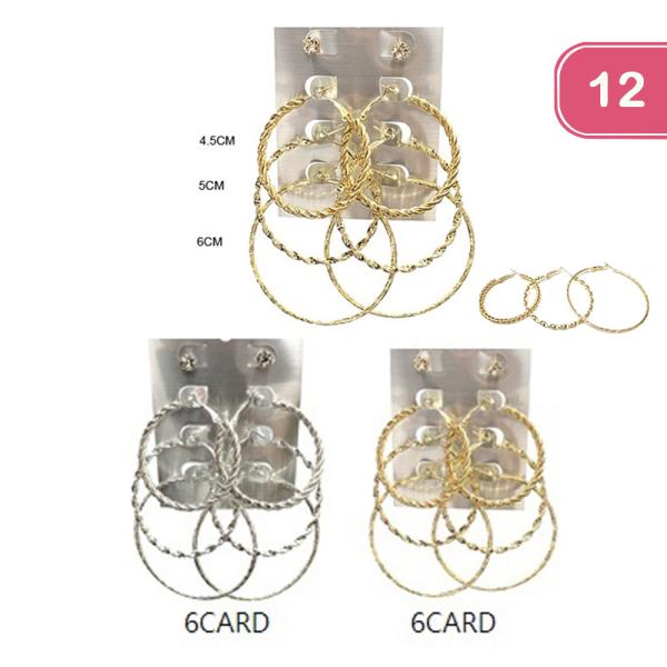 METAL HOOP EARRING 3 PAIR SET(12 UNITS)