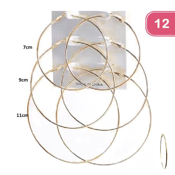 MULTI HOOP EARRING 3 PAIR SET (12 UNITS)
