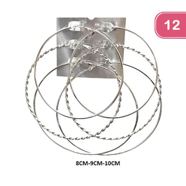 FASHION METAL HOOP EARRING 3 PAIR SET (12 UNITS)