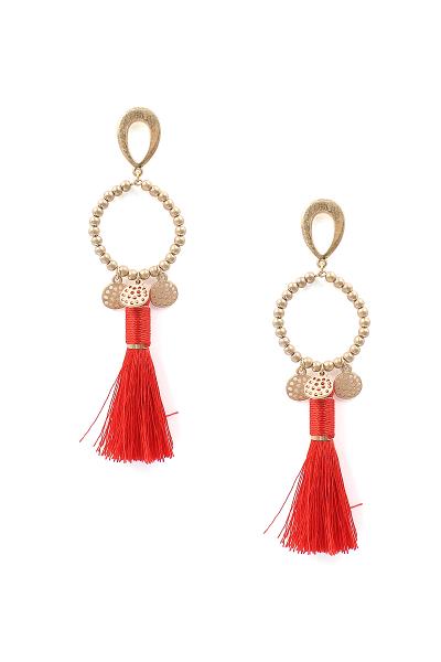 FASHION METAL CIRLCE TASSEL EARRING