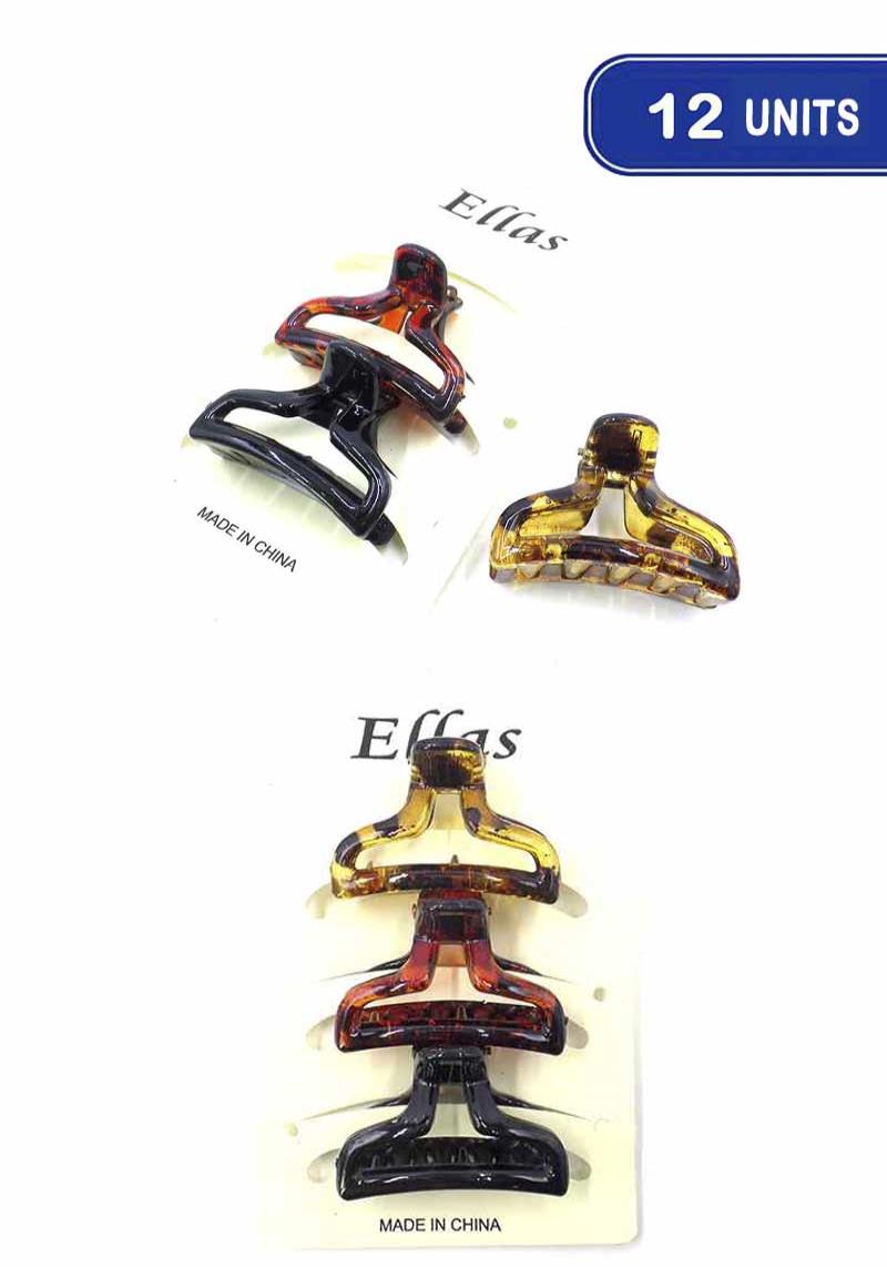 FASHION HAIR CLAW JAW CLIPS 3 PC SET (12 UNITS)