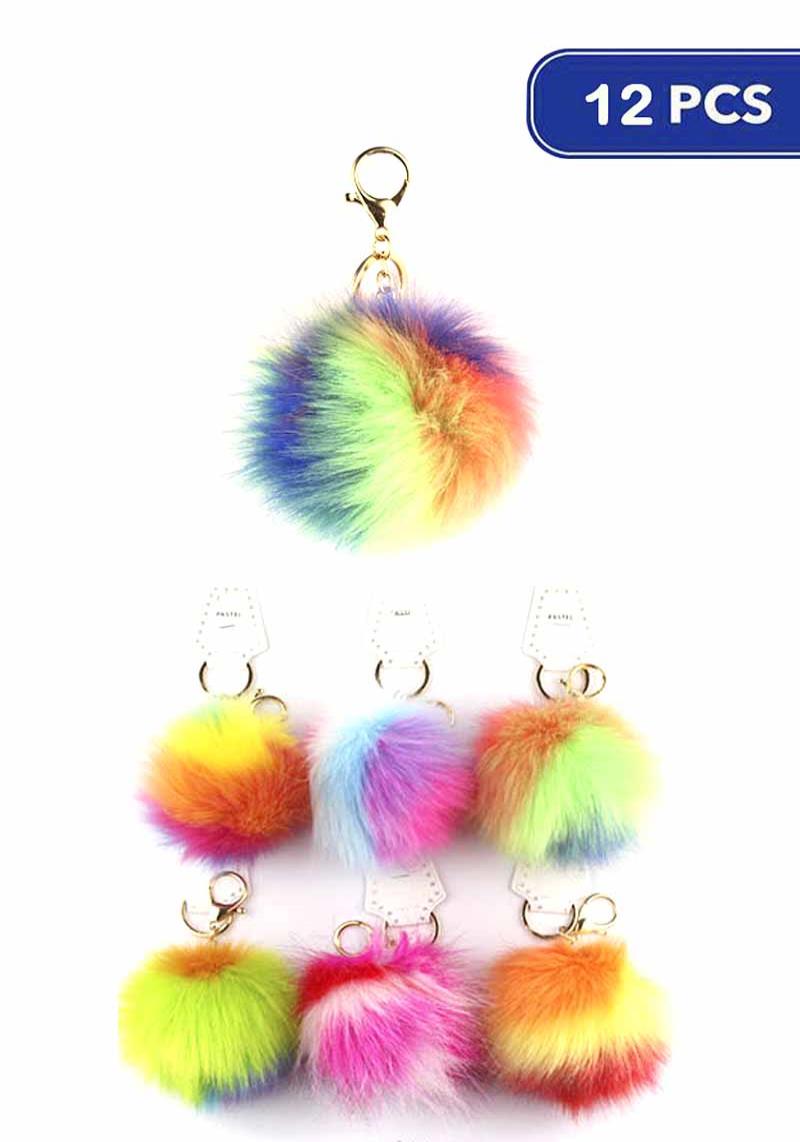 FASHION MULTI COLOR POM POM KEYCHAIN (12 UNITS)