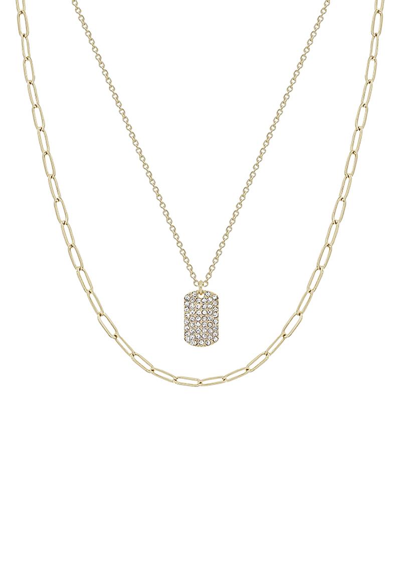 FASHION RHINESTONE PENDANT DOUBLE CHAIN LINK NECKLACE