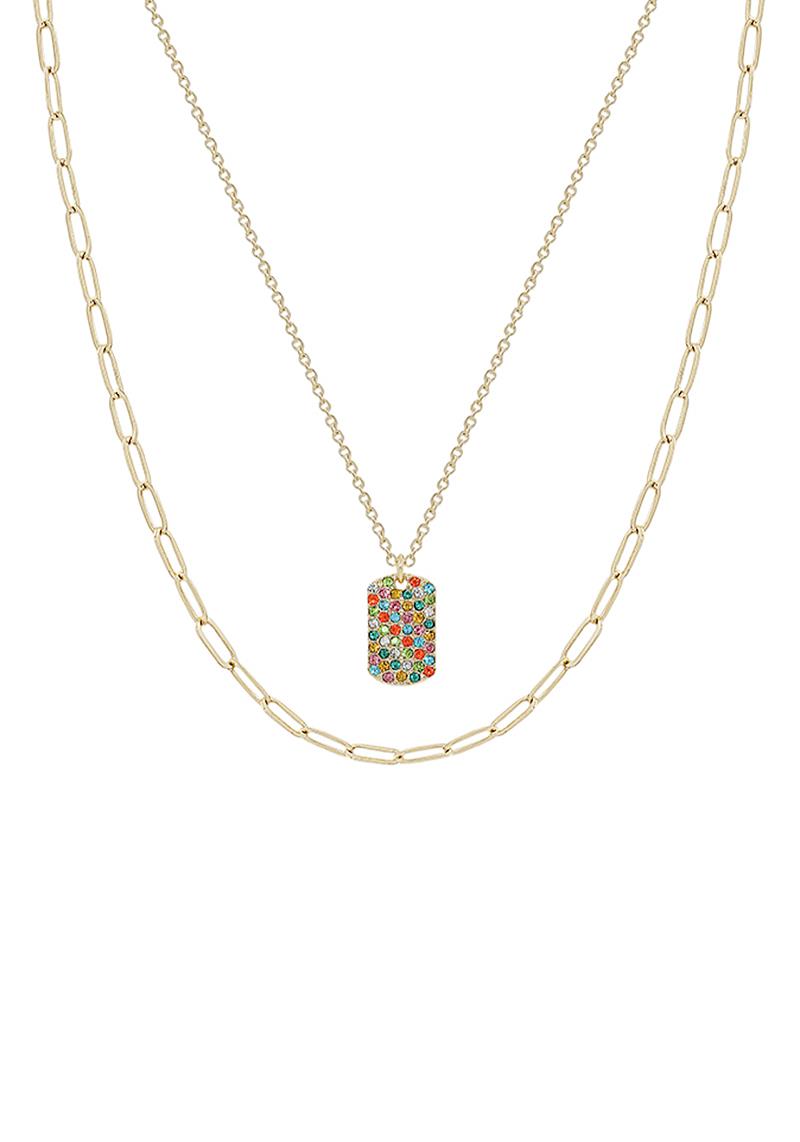 FASHION RHINESTONE PENDANT DOUBLE CHAIN LINK NECKLACE