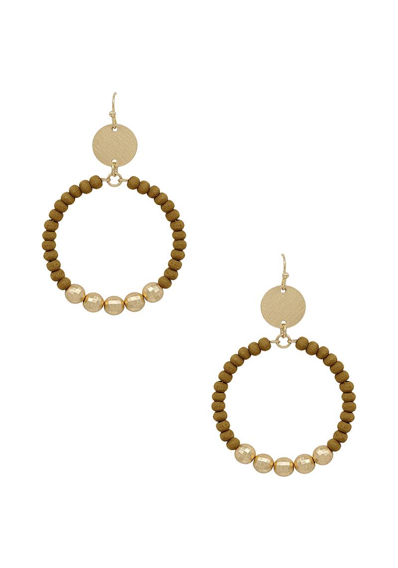 ROUND METAL ACCENT WOOD BEADS EARRING