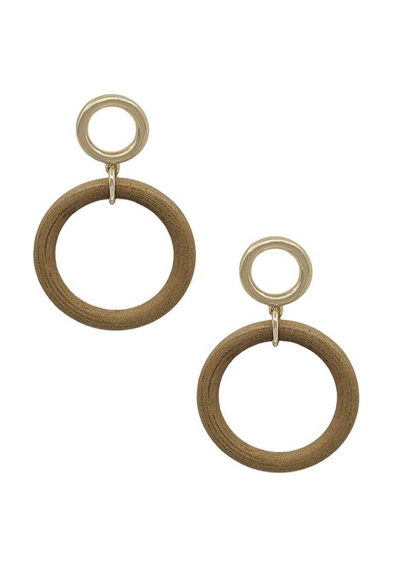 ROUND WOOD WITH SATIN POST EARRING
