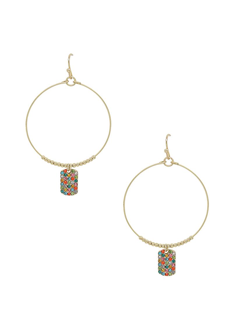 FASHION RHINESTONE DANGLE OPEN CIRCLE HOOP EARRING