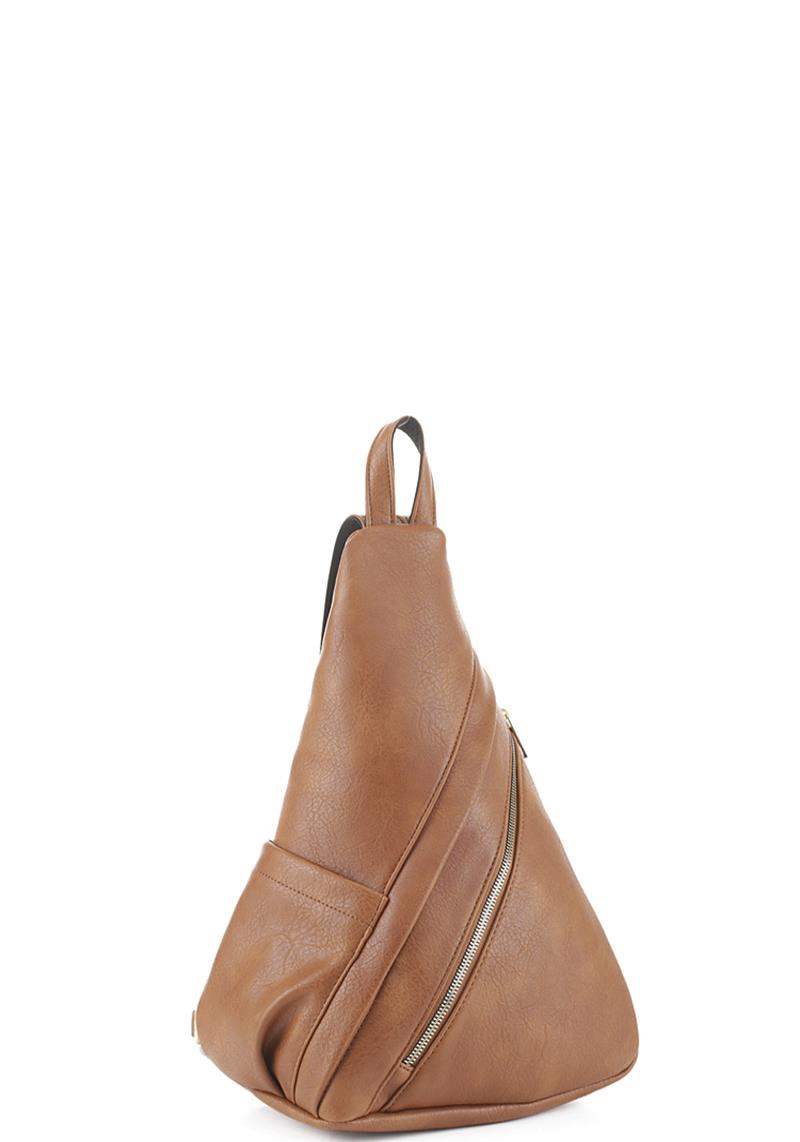 FASHION TRIANGULAR PYRAMID SHAPE ZIPPER CROSSBODY BACKPACK BAG