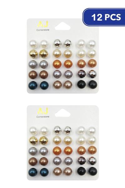 FASHION BALL STUD EARRING 15 PAIR SET (12 UNITS)