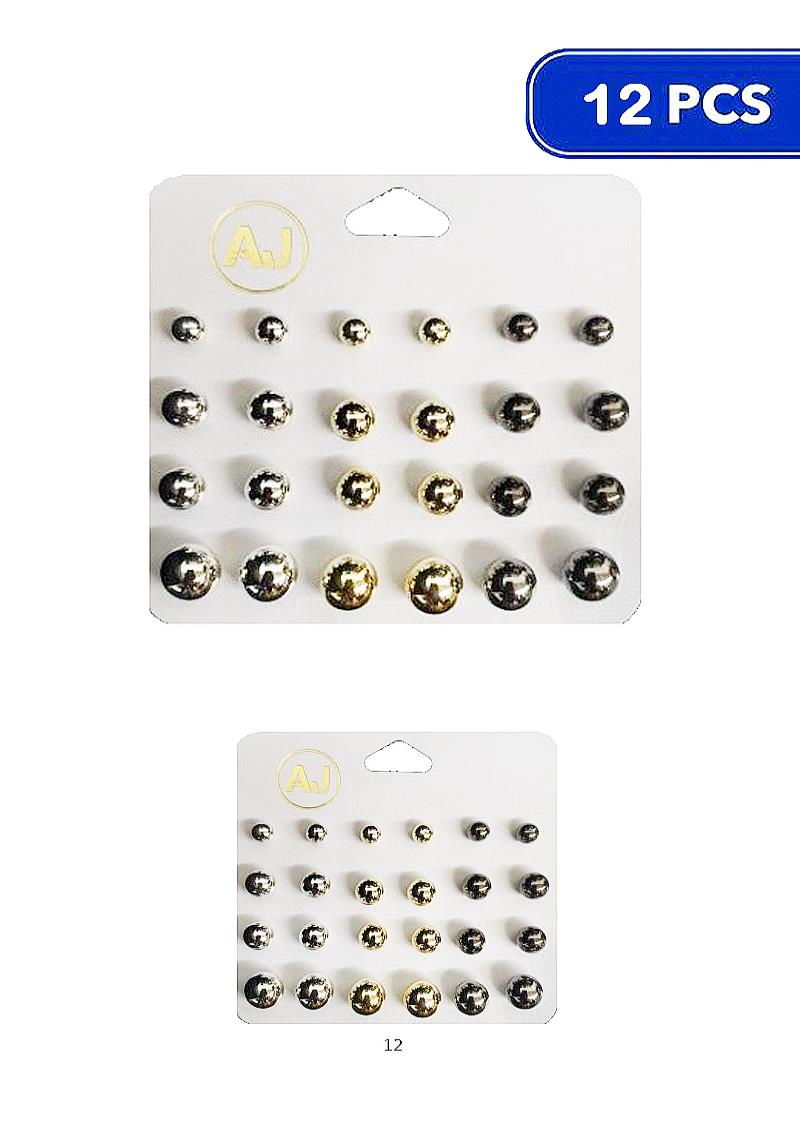 METAL BEAD 12 PAIR EARRING SET (12 UNITS)