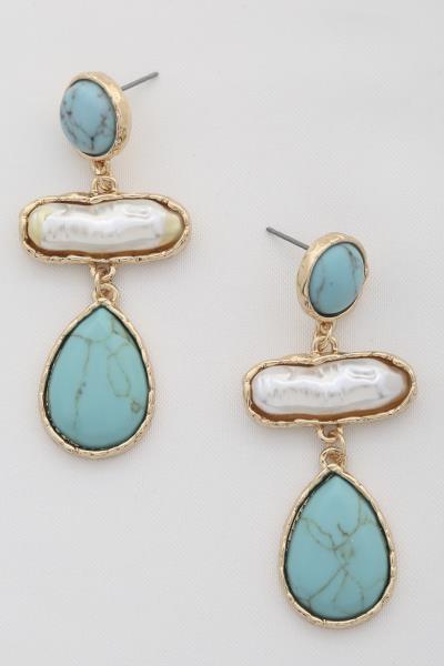 RODEO WESTERN TEARDROP TURQUOISE BEAD DANGLE EARRING