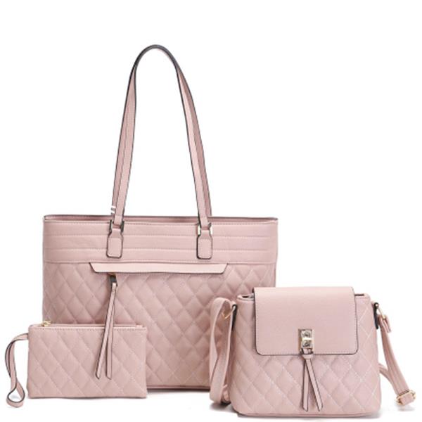 3IN1 QUILT ZIPPER TOTE BAG WITH CROSSBODY AND CLUTCH SET