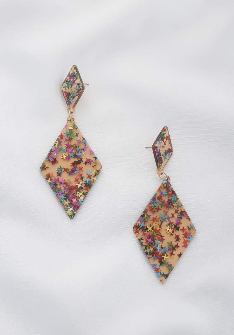 STAR GLITTER RHOMBUS DANGLE EARRING
