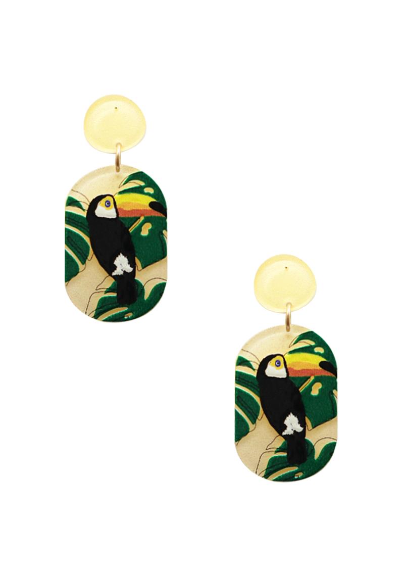 FASHION TROPICAL TOUCAN PRINT EARRING