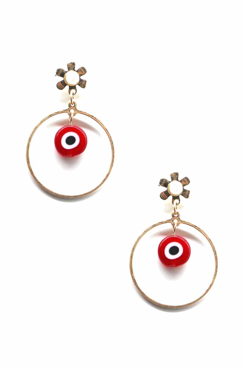 METAL ROUND EVIL EYE DANGLE EARRING