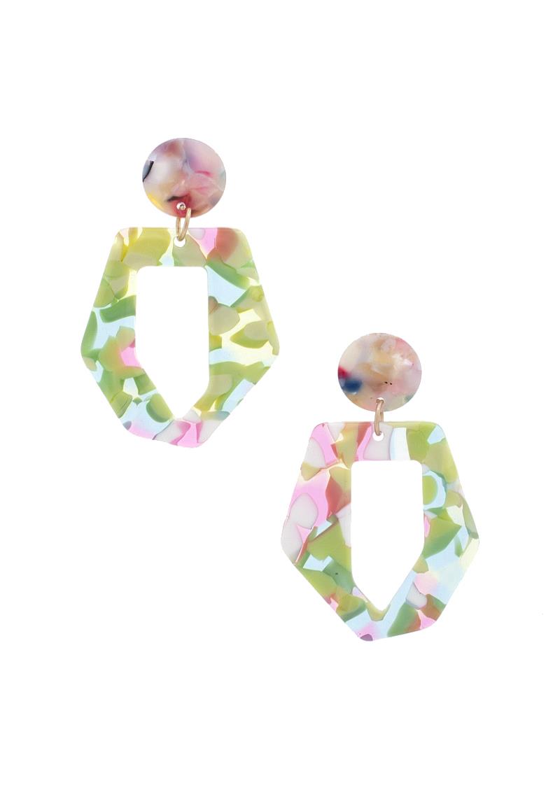 ACETATE GEOMETIRC SHAPE POST DROP EARRING