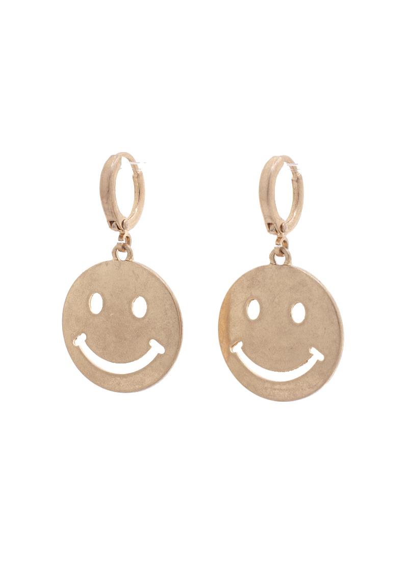 METAL MINI HOOP SMILE DANGLE EARRING