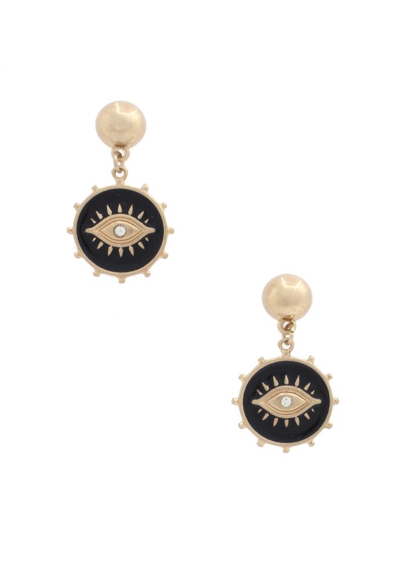 EVIL EYE DISC RHINESTONE CENTER DROP EARRING