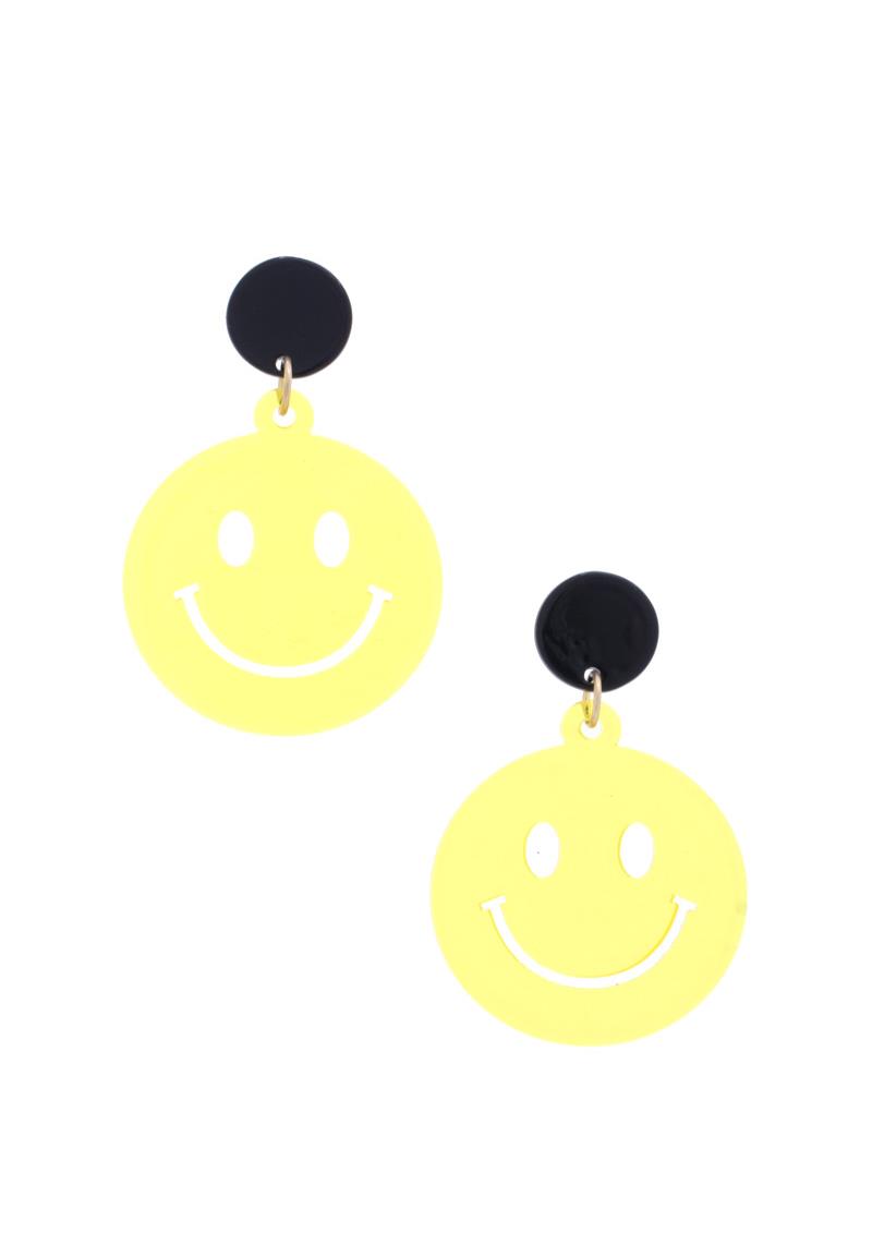 NEON HAPPY FACE DOUBLE CIRCLE EARRING