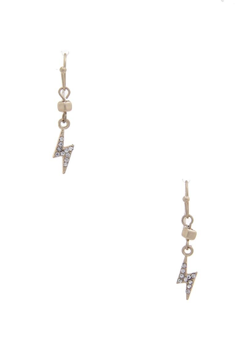 RHINESTONE LIGHTING BOLT CHARM DROP EARRING