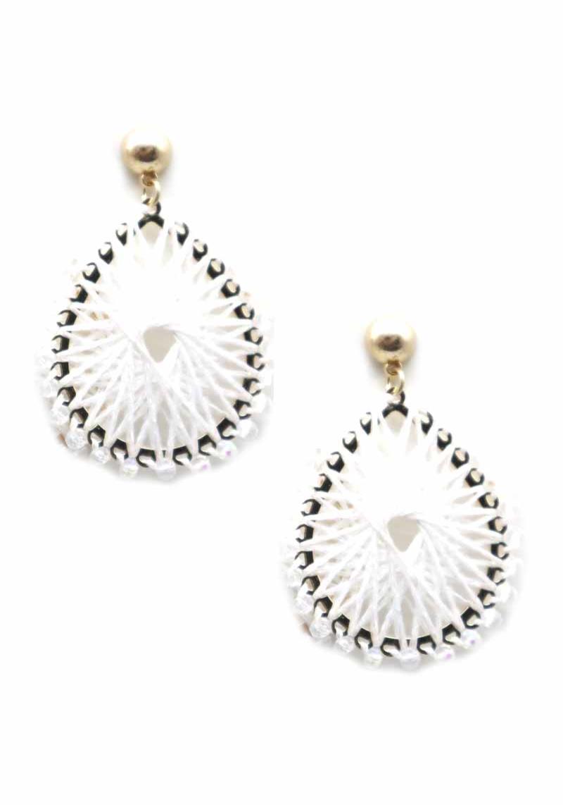 GLASS BEAD THREAD WRAPPING TEARDROP DANGLE EARRING