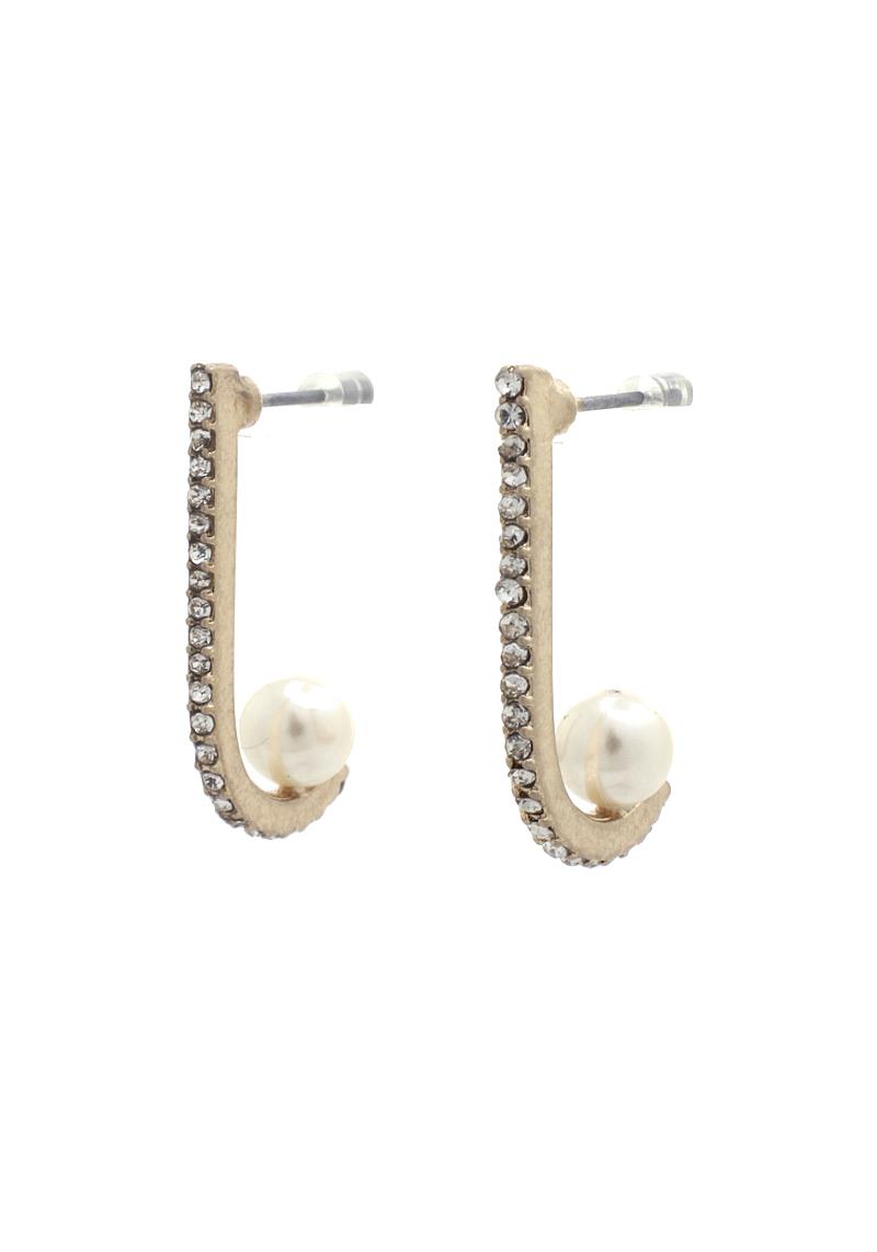 RHINESTONE EDGE PEARL METAL DROP EARRING