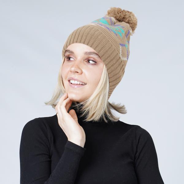 FASHION AZTEC PATTERN BEANIES WITH POM POM