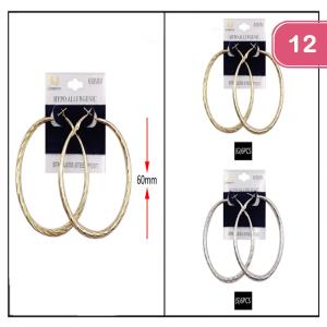 FASHION SMOOTH DESIGN HOOP 60MM EARRING (12 UNITS)