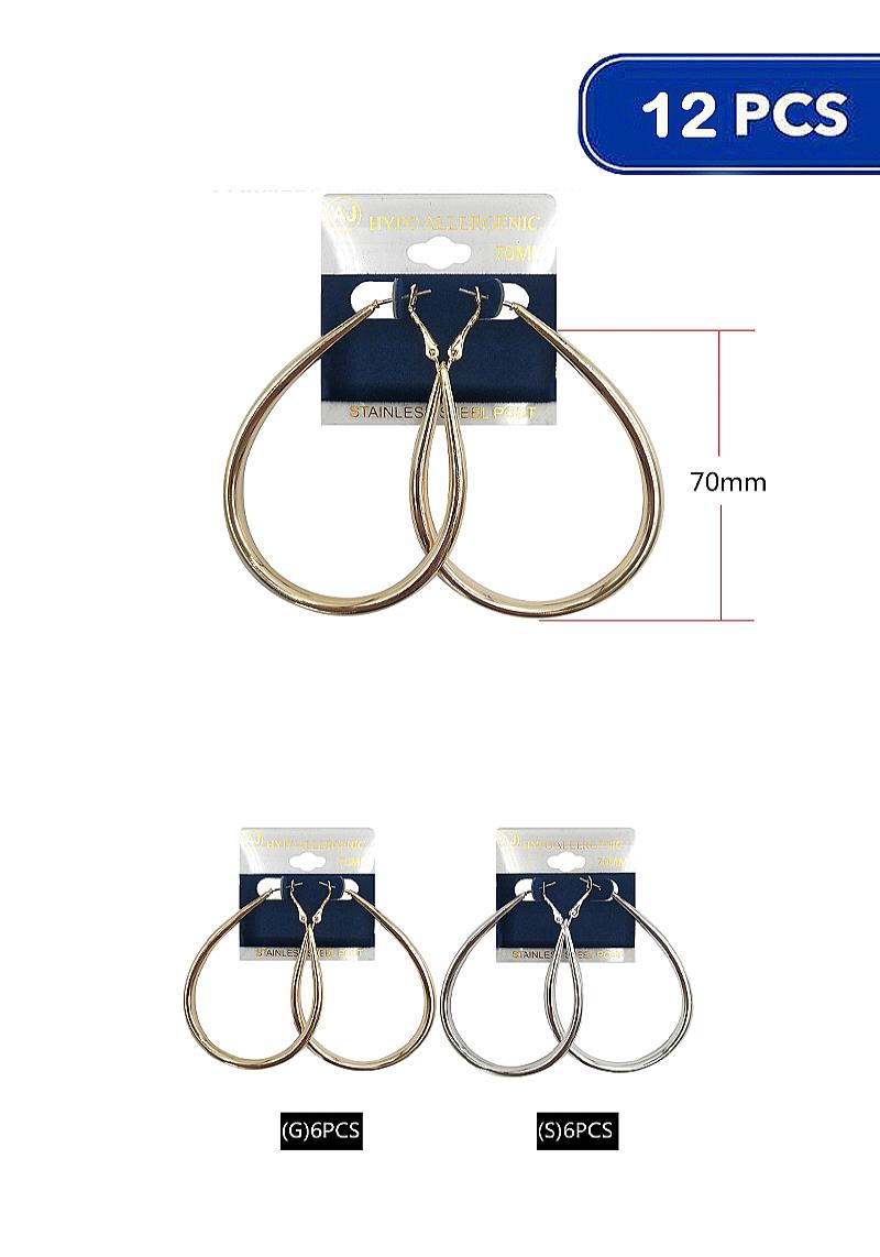FASHION METAL TEAR SHAPE 70MM EARRING (12 UNITS)