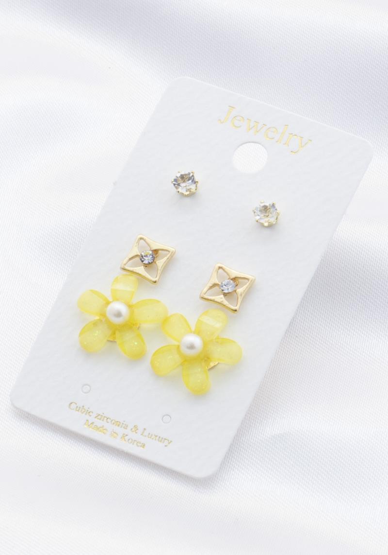 FLOWER RHINESTONE STUD EARRING SET