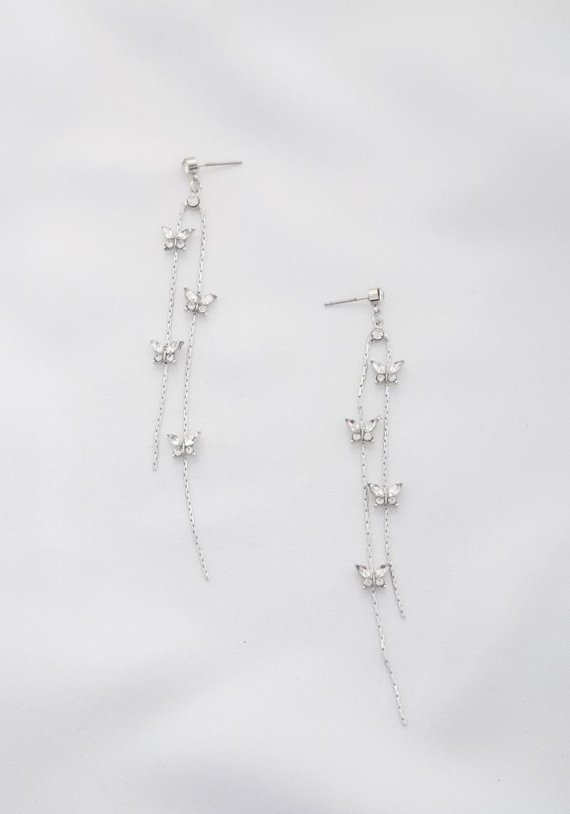 BUTTERFLY AC STONE CHAIN DROP EARRING