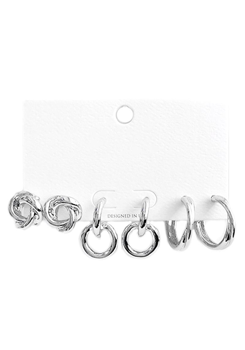 FASHION 3 PC ROUND HOOP METAL EARRING SET