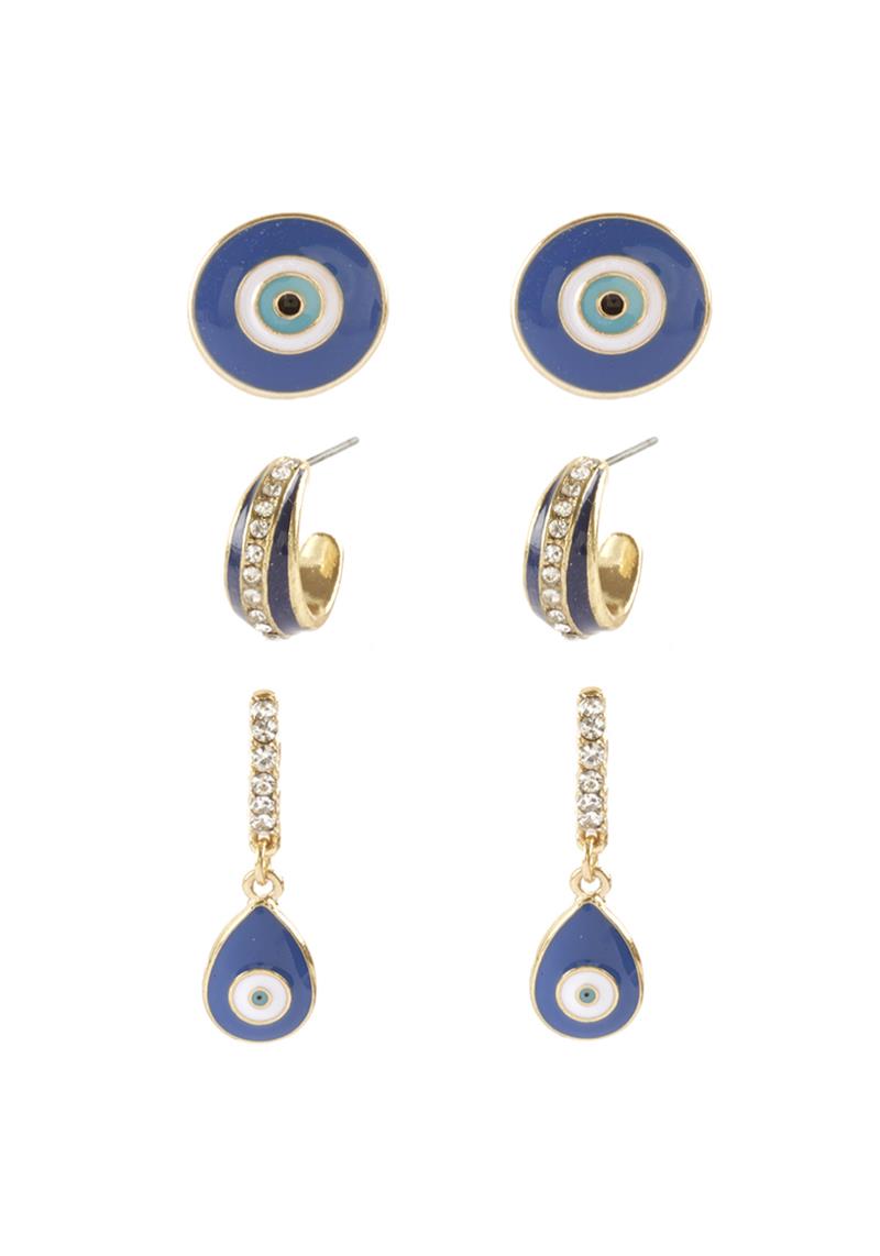 EVIL EYE STUD EARRING 3 PAIR SET
