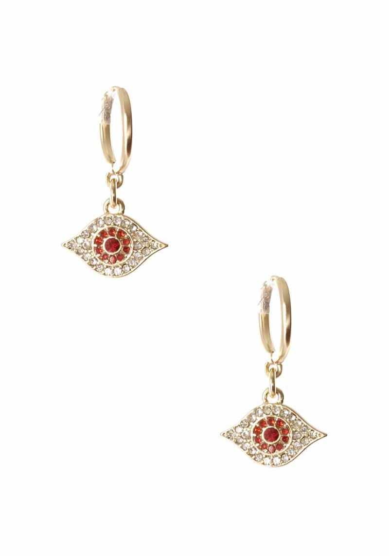 FASHION RHINESTONE EVIL EYE DANGLE HUGGIE EARRING