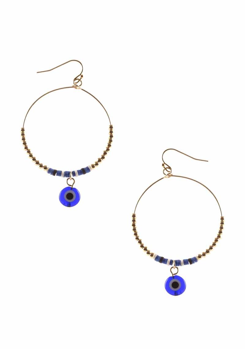 METAL ROUND EVIL EYE DANGLE EARRING