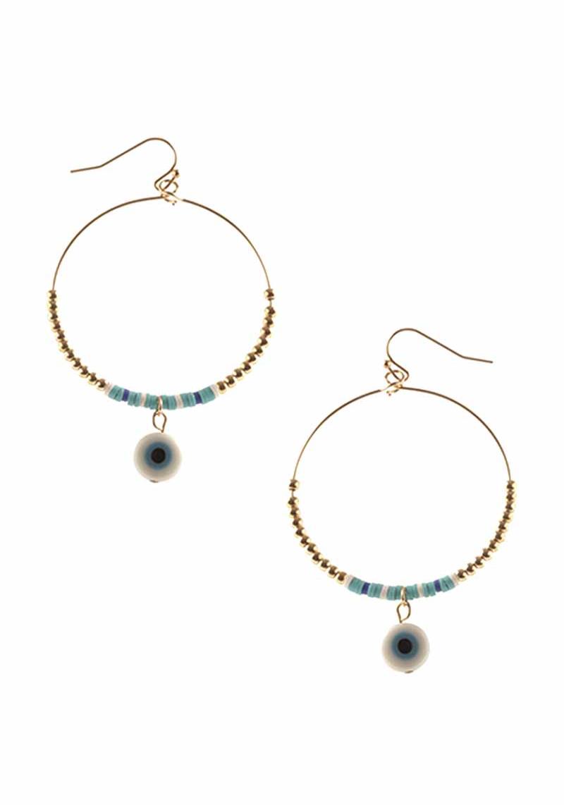 METAL ROUND EVIL EYE DANGLE EARRING