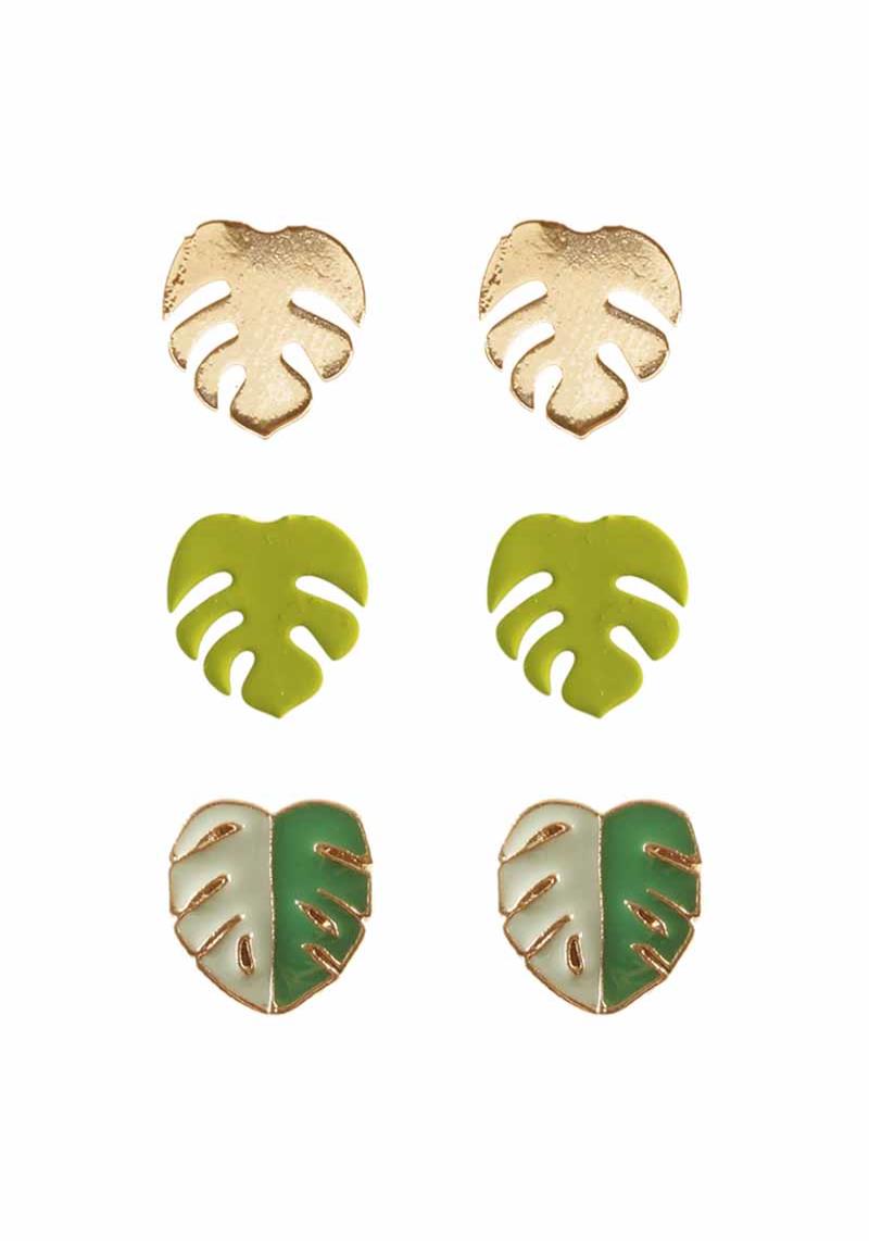 FASHION LEAVES STUD EARRING 3 PAIR SET