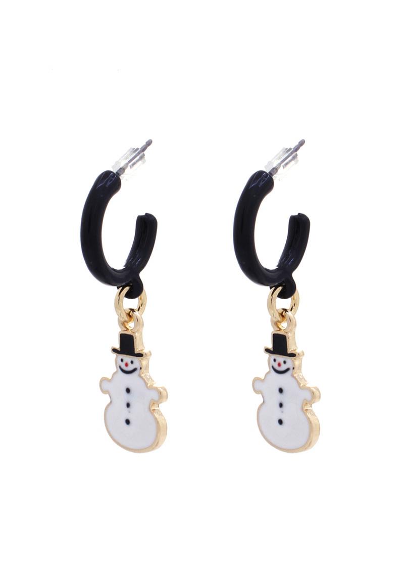 SNOWMAN DANGLE MINI BLACK HOOP EARRING