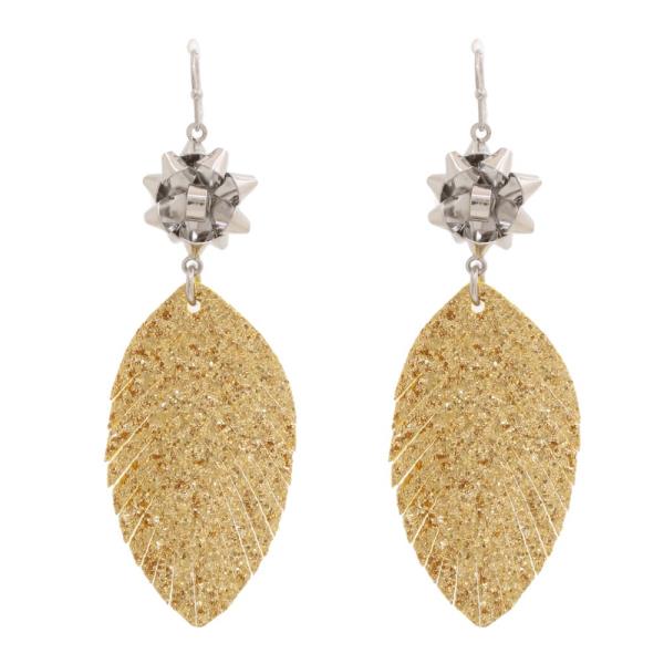 GLITTER LEAF DANGLE EARRING