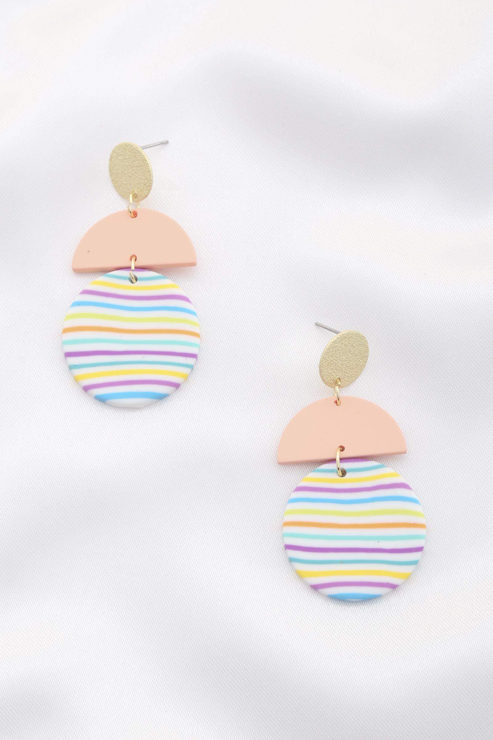 COLORFUL ROUND HALF CIRCLE CLAY EARRING