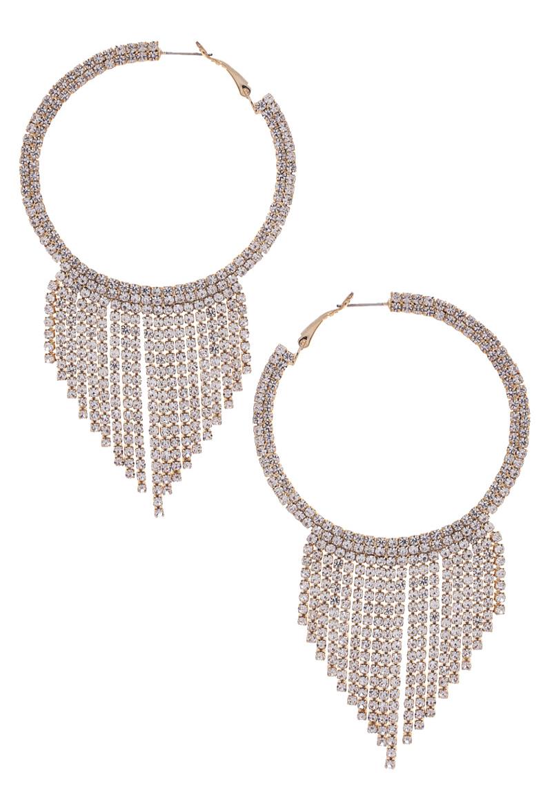 RHINESTONE EDGE DANGLE HOOP EARRING