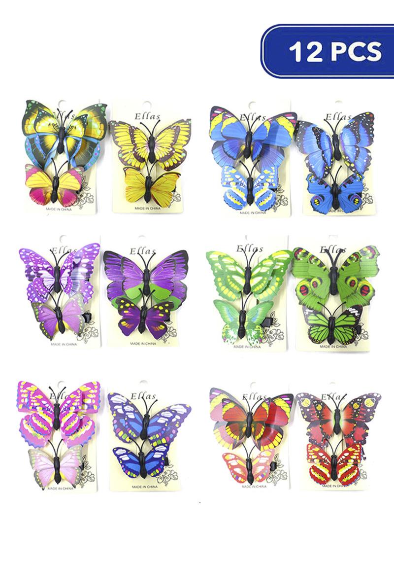 FASHION BUTTERFLY HAIR PIN 2 PC SET (12 UNITS)