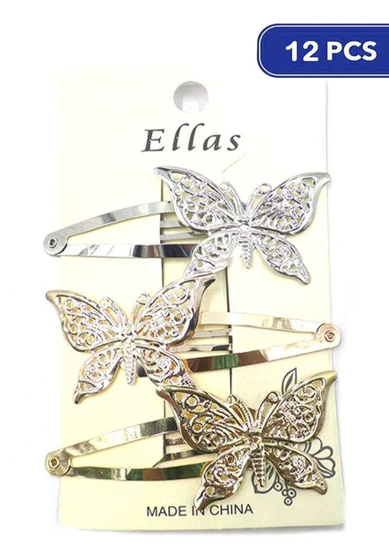 FASHION METAL BUTTERFLY HAIR PIN 3 PC SET (12 UNITS)