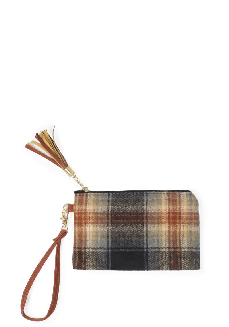 PLAID PRINT POUCH BAG W.WRISTLET